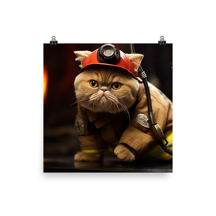 Exotic Shorthair Firefighter Photo paper poster - PosterfyAI.com