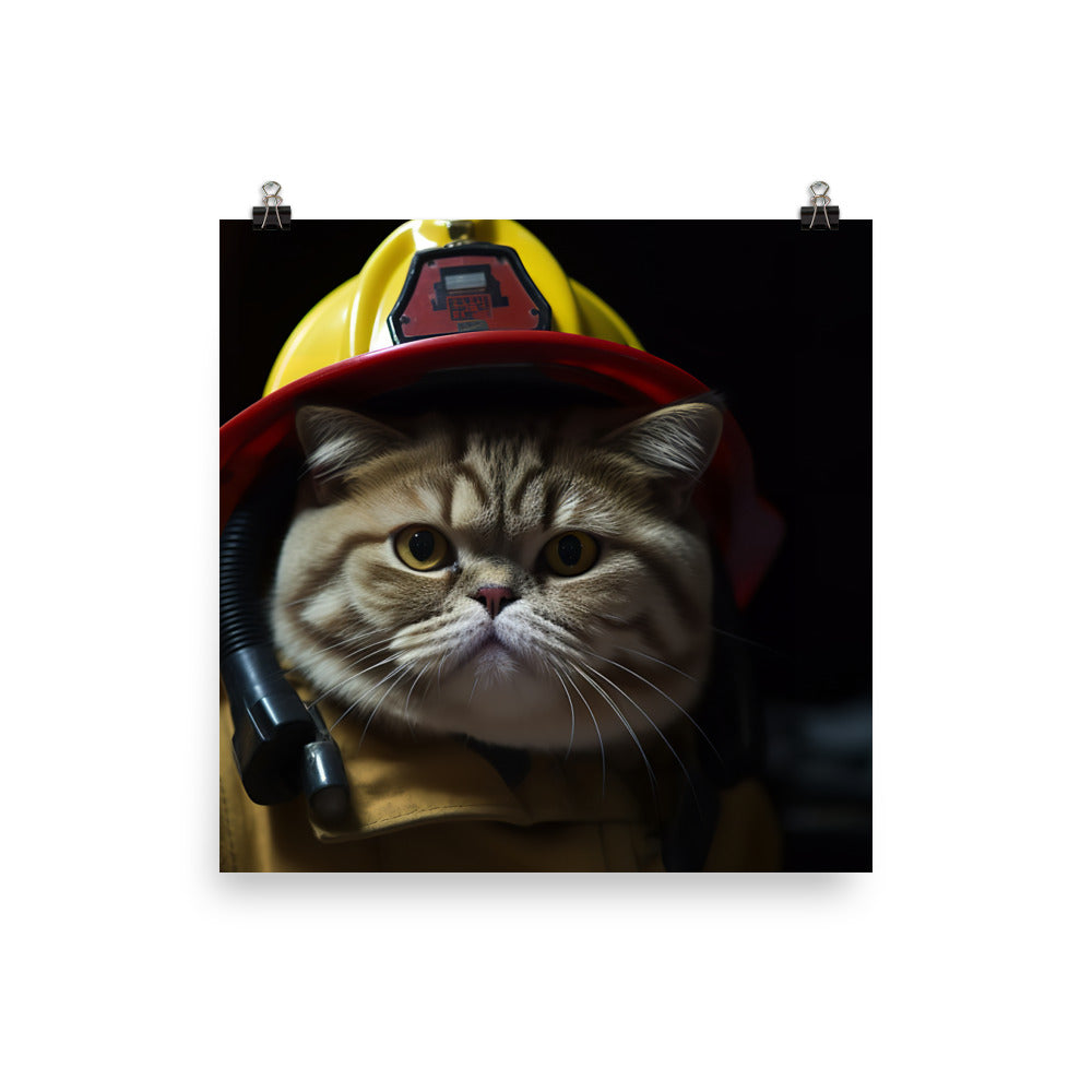 Exotic Shorthair Firefighter Photo paper poster - PosterfyAI.com
