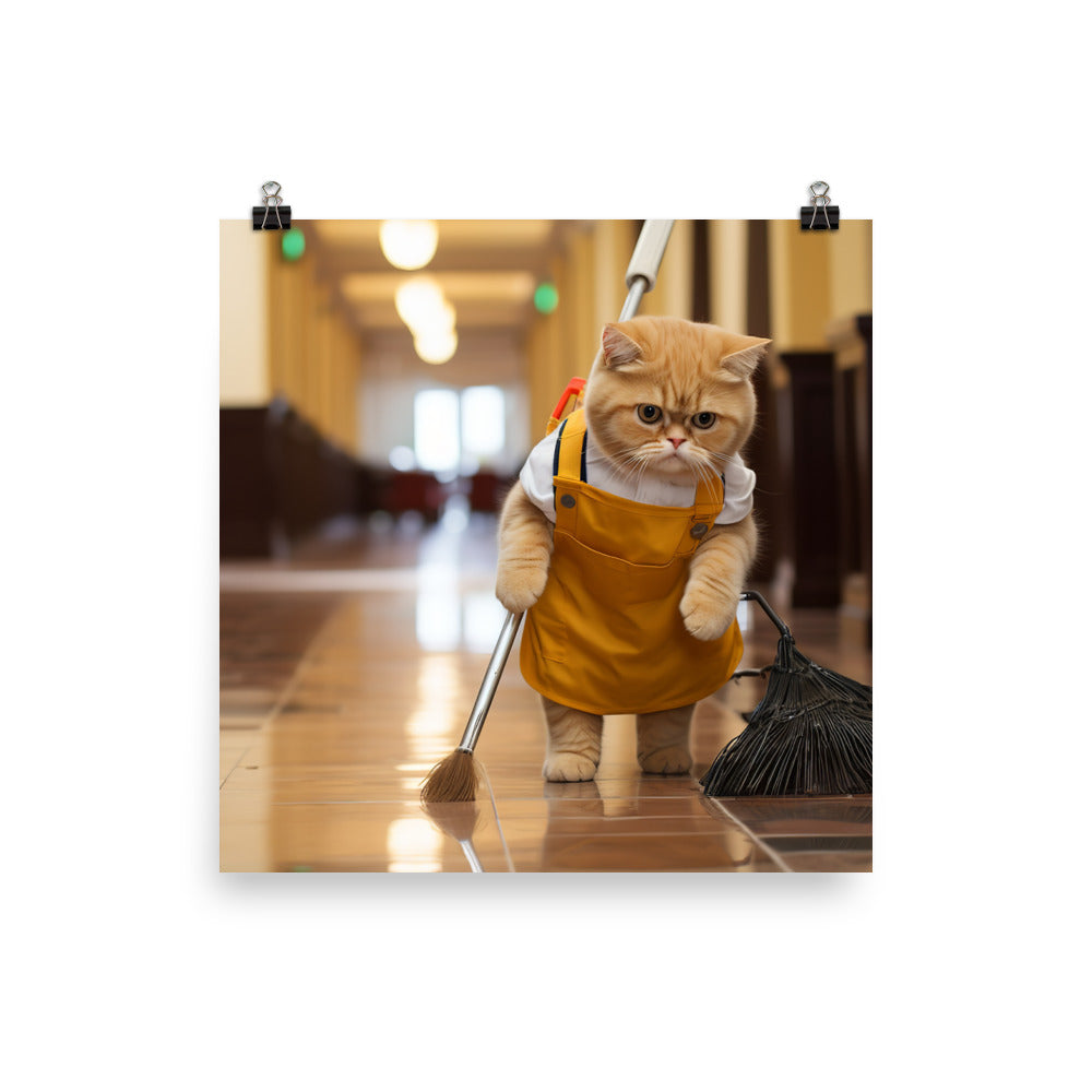 Exotic Shorthair Janitor Photo paper poster - PosterfyAI.com