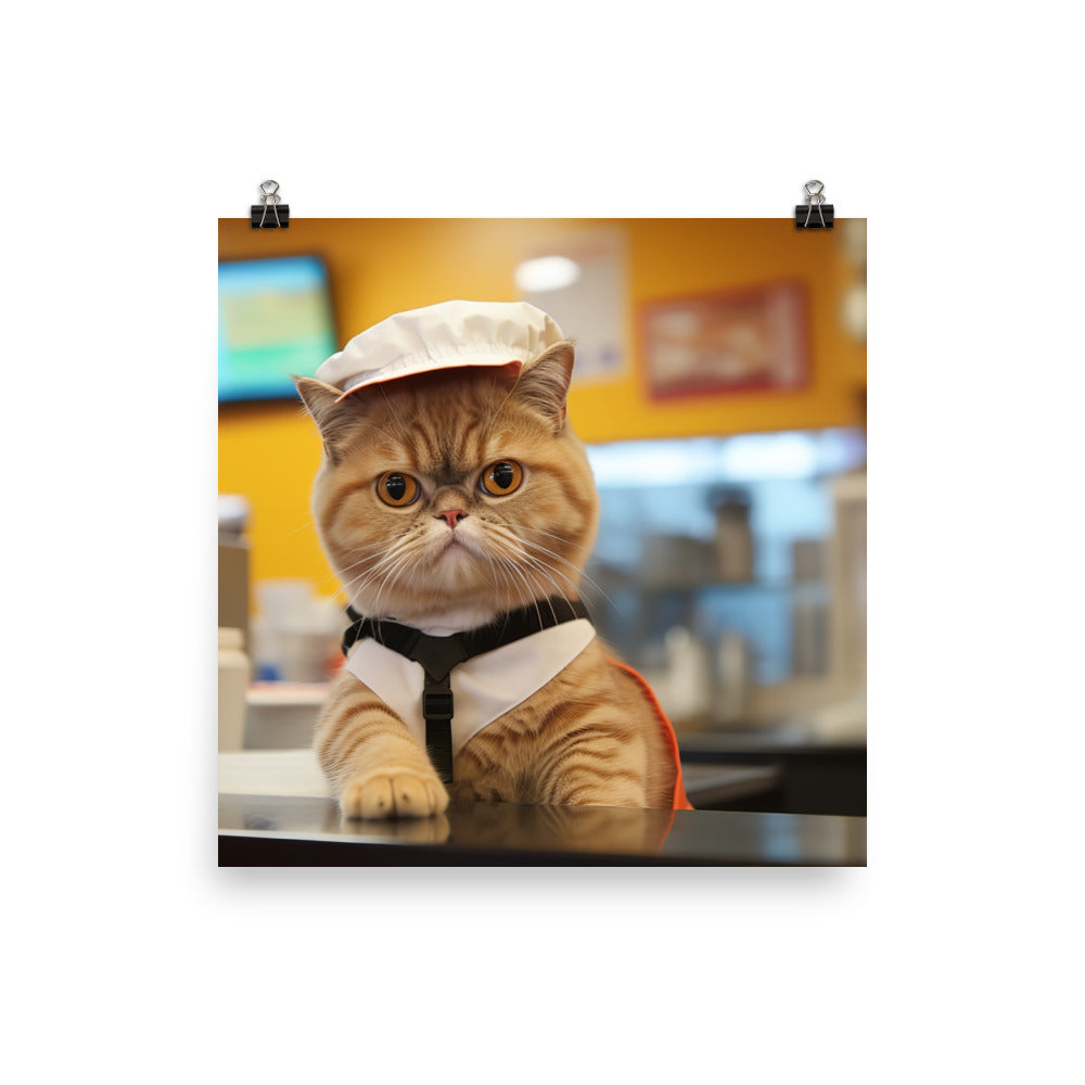 Exotic Shorthair Fast Food Crew Photo paper poster - PosterfyAI.com
