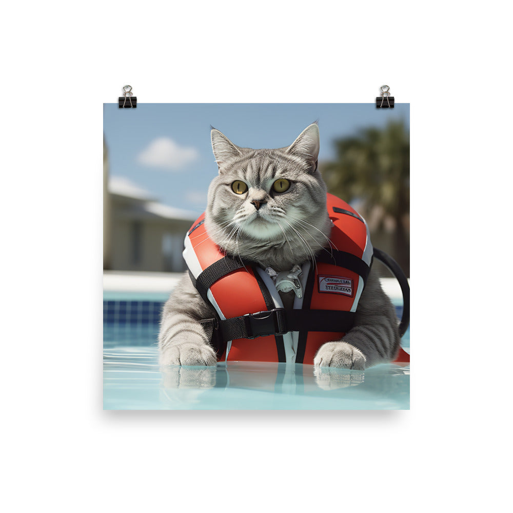 British Shorthair Lifeguard Photo paper poster - PosterfyAI.com