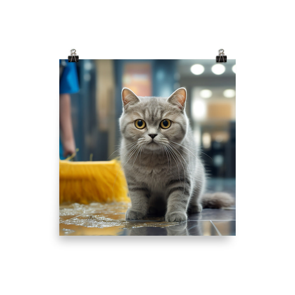 British Shorthair Janitor Photo paper poster - PosterfyAI.com