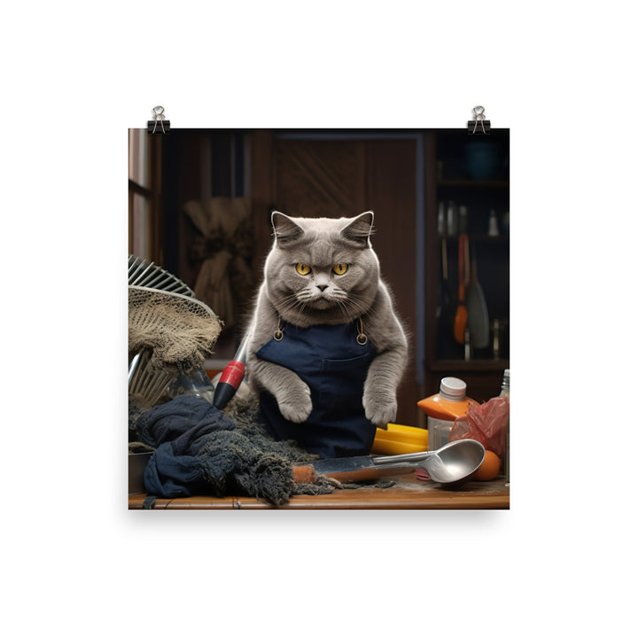 British Shorthair Janitor Photo paper poster - PosterfyAI.com