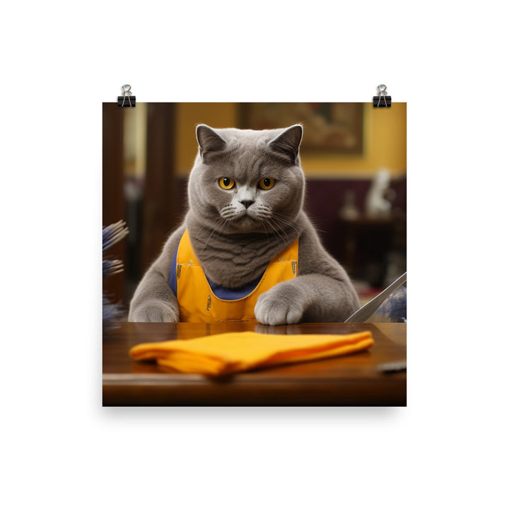 British Shorthair Janitor Photo paper poster - PosterfyAI.com