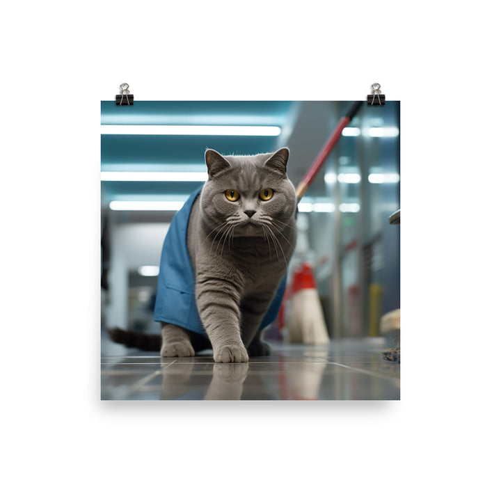 British Shorthair Janitor Photo paper poster - PosterfyAI.com