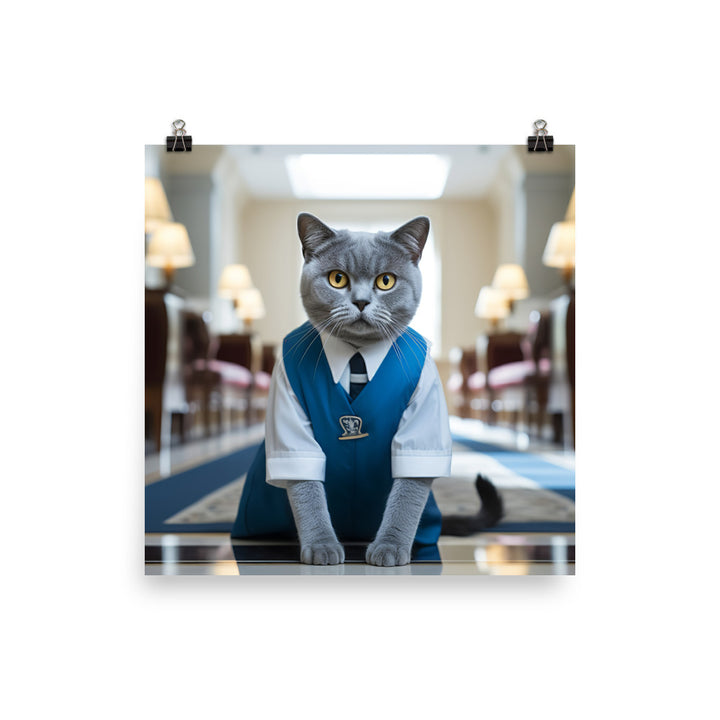 British Shorthair Janitor Photo paper poster - PosterfyAI.com