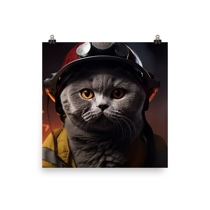 British Shorthair Firefighter Photo paper poster - PosterfyAI.com