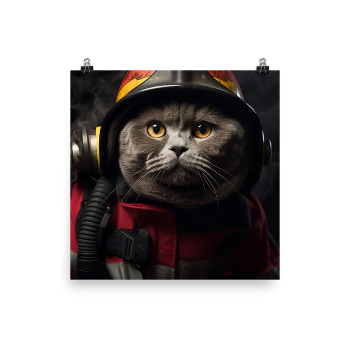 British Shorthair Firefighter Photo paper poster - PosterfyAI.com