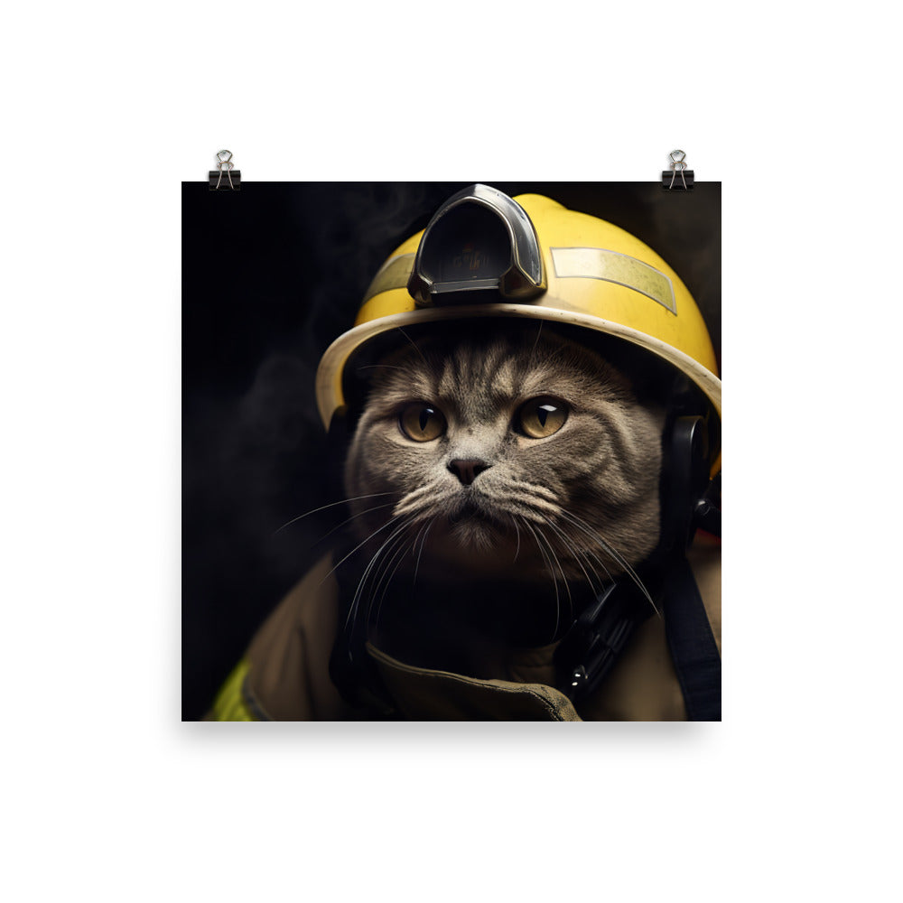 British Shorthair Firefighter Photo paper poster - PosterfyAI.com