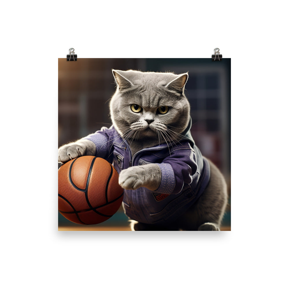 British Shorthair Basketball Player Photo paper poster - PosterfyAI.com