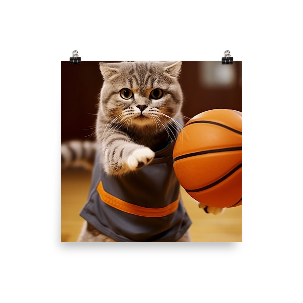 Scottish Fold Basketball Player Photo paper poster - PosterfyAI.com