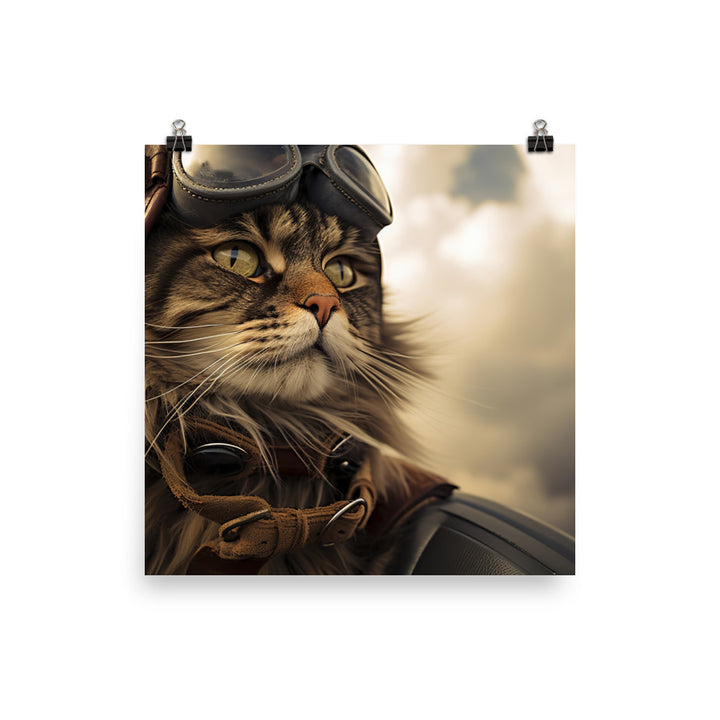 Maine Coon Pilot Photo paper poster - PosterfyAI.com