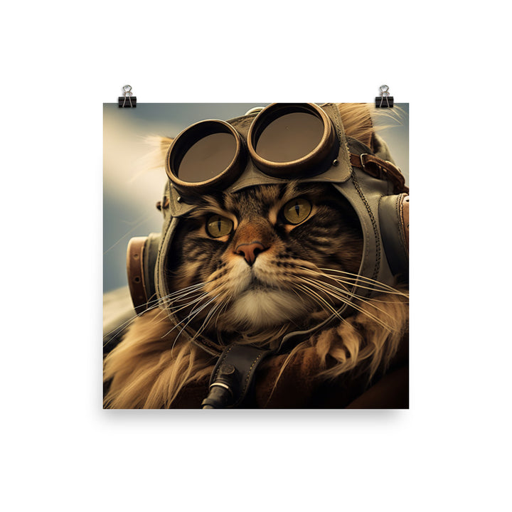 Maine Coon Pilot Photo paper poster - PosterfyAI.com