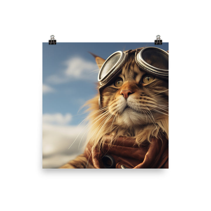 Maine Coon Pilot Photo paper poster - PosterfyAI.com