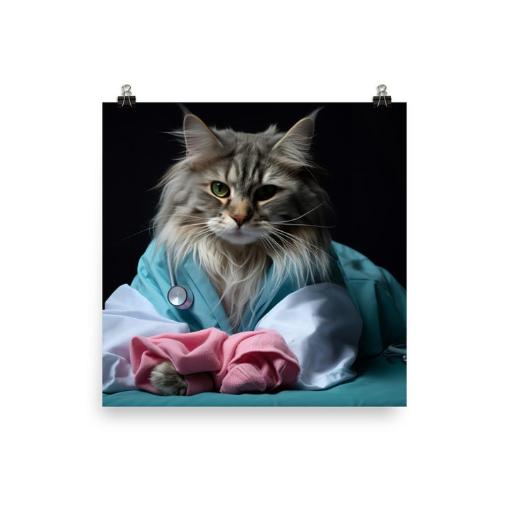 Maine Coon Nurse Photo paper poster - PosterfyAI.com