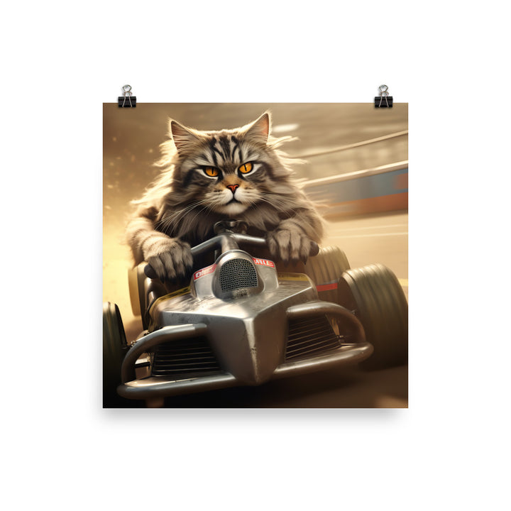 Maine Coon Motorsport Athlete Photo paper poster - PosterfyAI.com