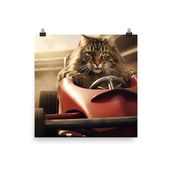 Maine Coon Motorsport Athlete Photo paper poster - PosterfyAI.com