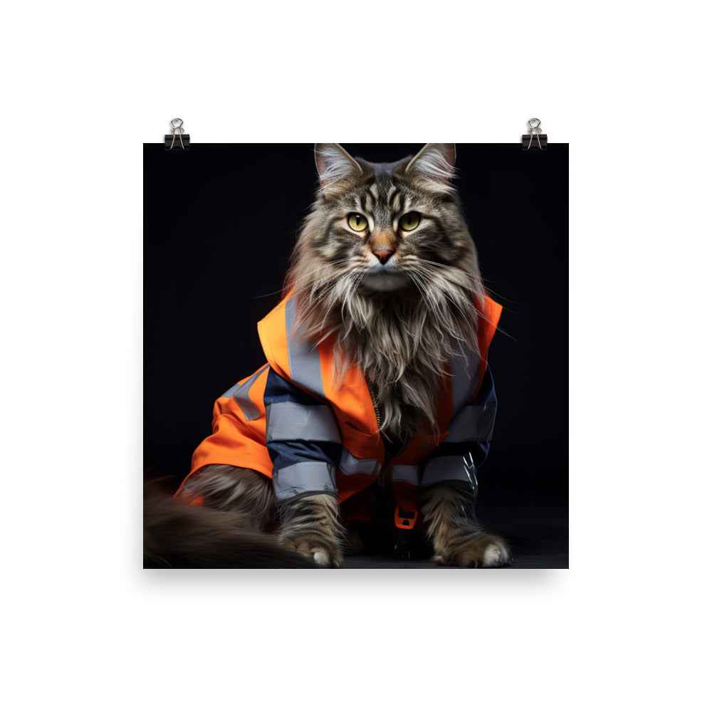 Maine Coon Janitor Photo paper poster - PosterfyAI.com