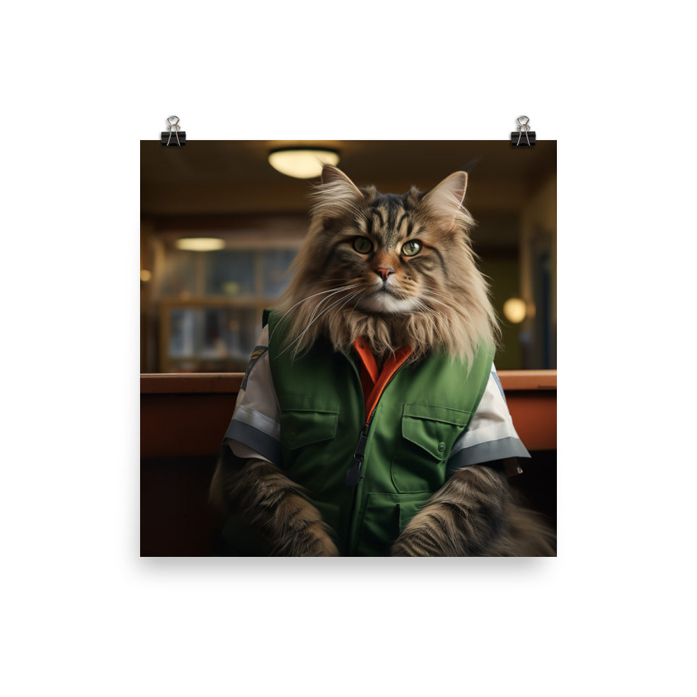 Maine Coon Janitor Photo paper poster - PosterfyAI.com