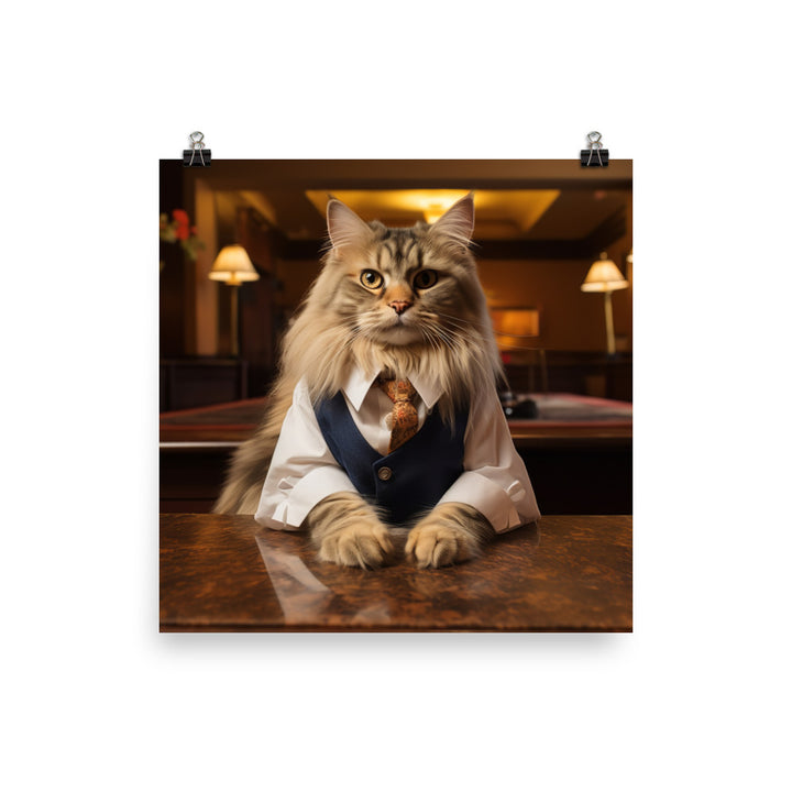 Maine Coon Hotel Staff Photo paper poster - PosterfyAI.com