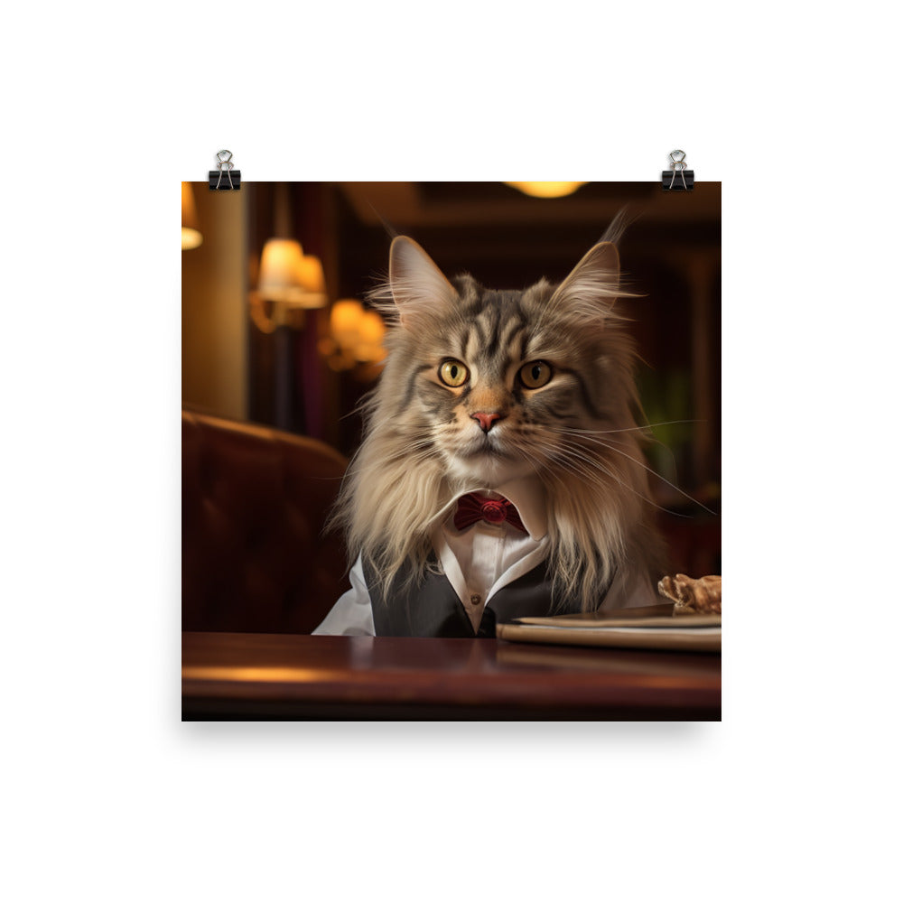 Maine Coon Hotel Staff Photo paper poster - PosterfyAI.com