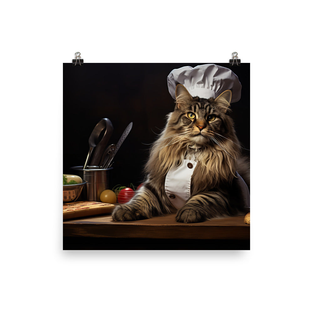 Maine Coon Chef Photo paper poster - PosterfyAI.com