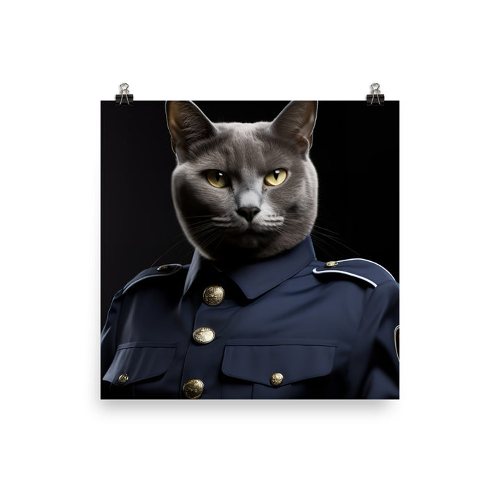 Russian Blue Security Officer Photo paper poster - PosterfyAI.com