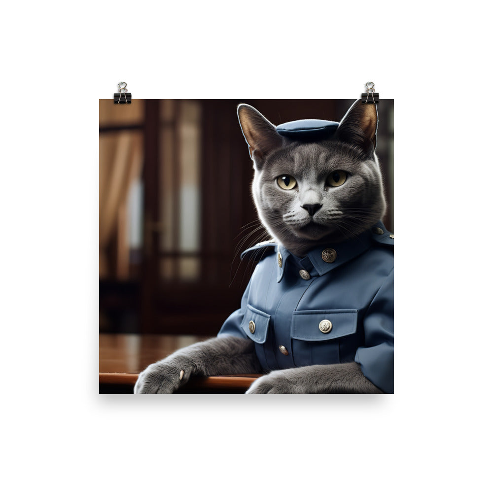 Russian Blue Security Officer Photo paper poster - PosterfyAI.com