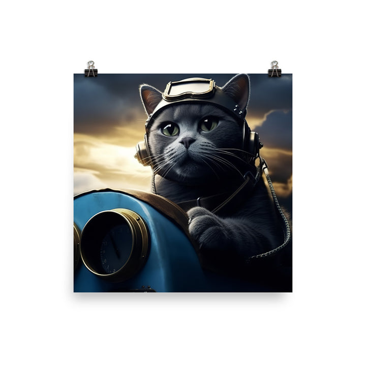 Russian Blue Pilot Photo paper poster - PosterfyAI.com