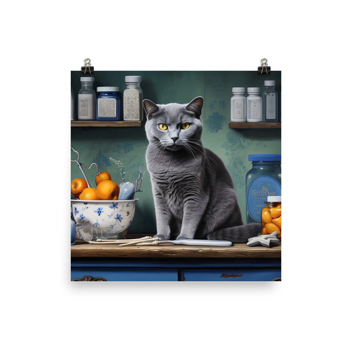 Russian Blue Pharmacist Photo paper poster - PosterfyAI.com