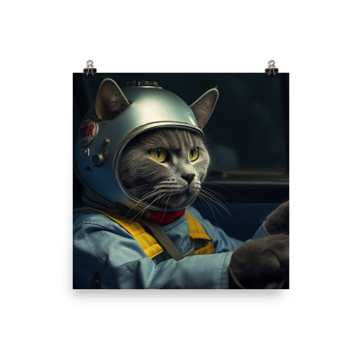 Russian Blue Motorsport Athlete Photo paper poster - PosterfyAI.com