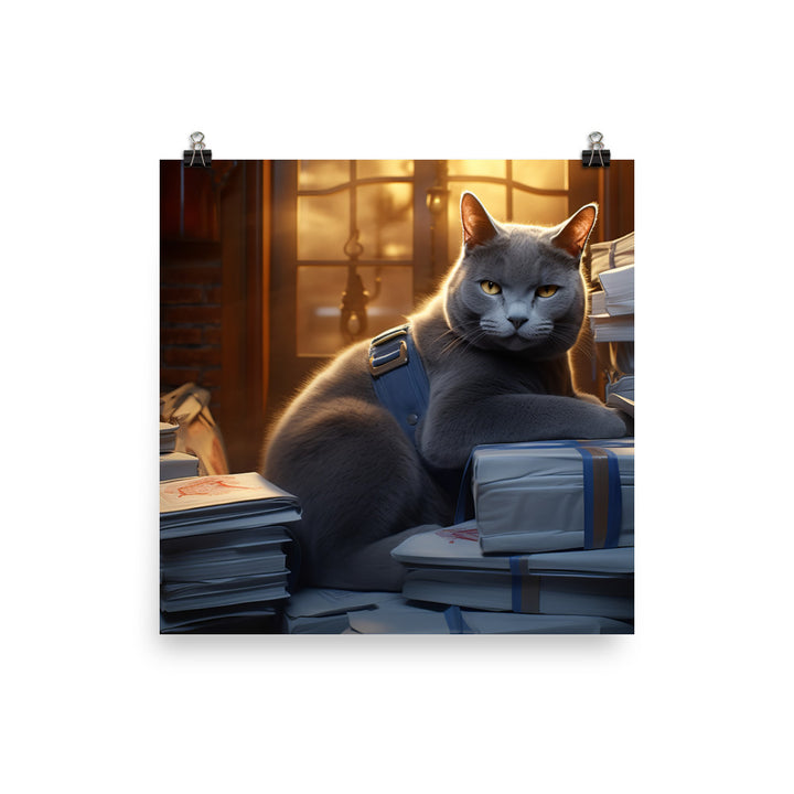 Russian Blue Mail Carrier Photo paper poster - PosterfyAI.com