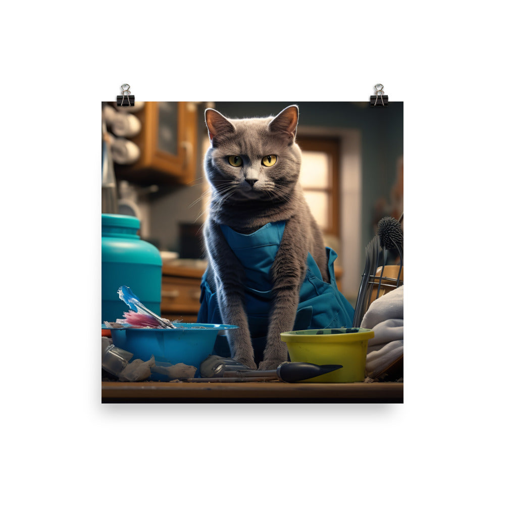 Russian Blue Janitor Photo paper poster - PosterfyAI.com