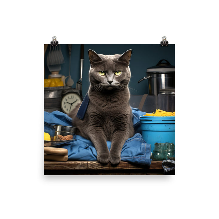 Russian Blue Janitor Photo paper poster - PosterfyAI.com