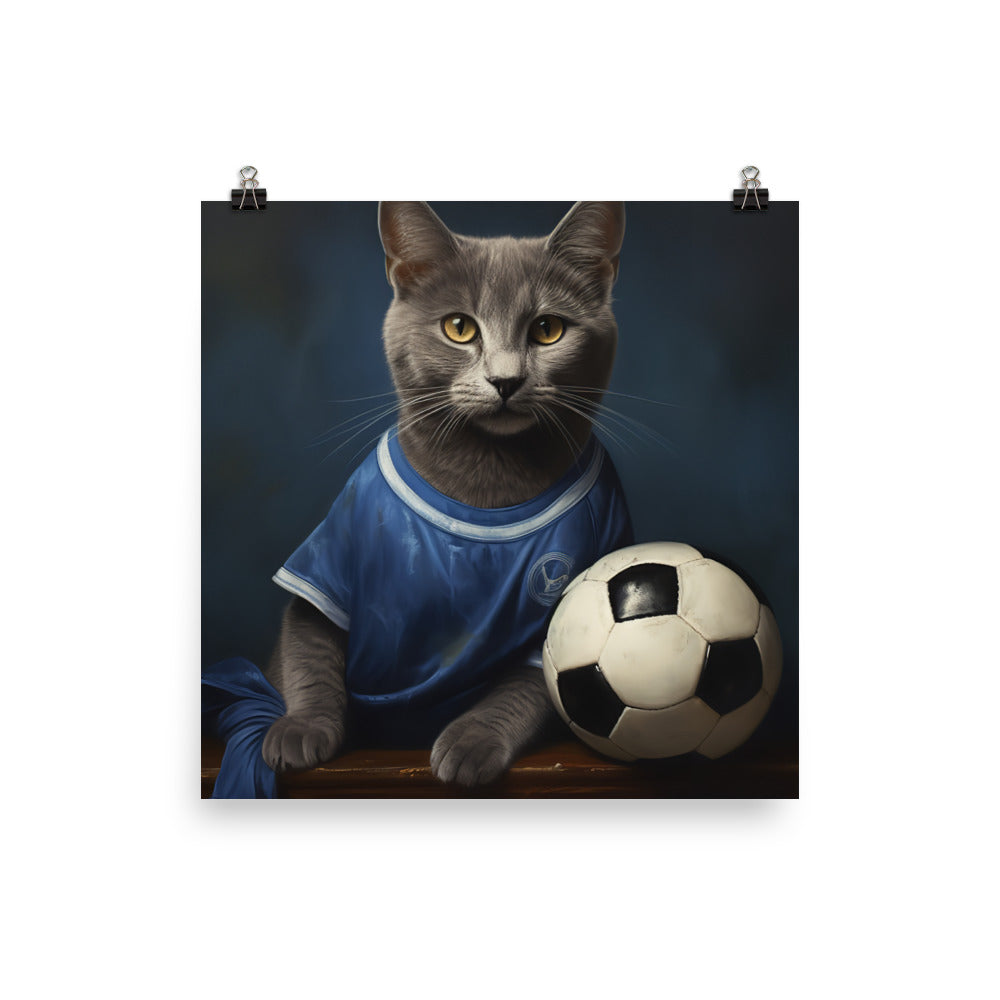 Russian Blue Football Player Photo paper poster - PosterfyAI.com