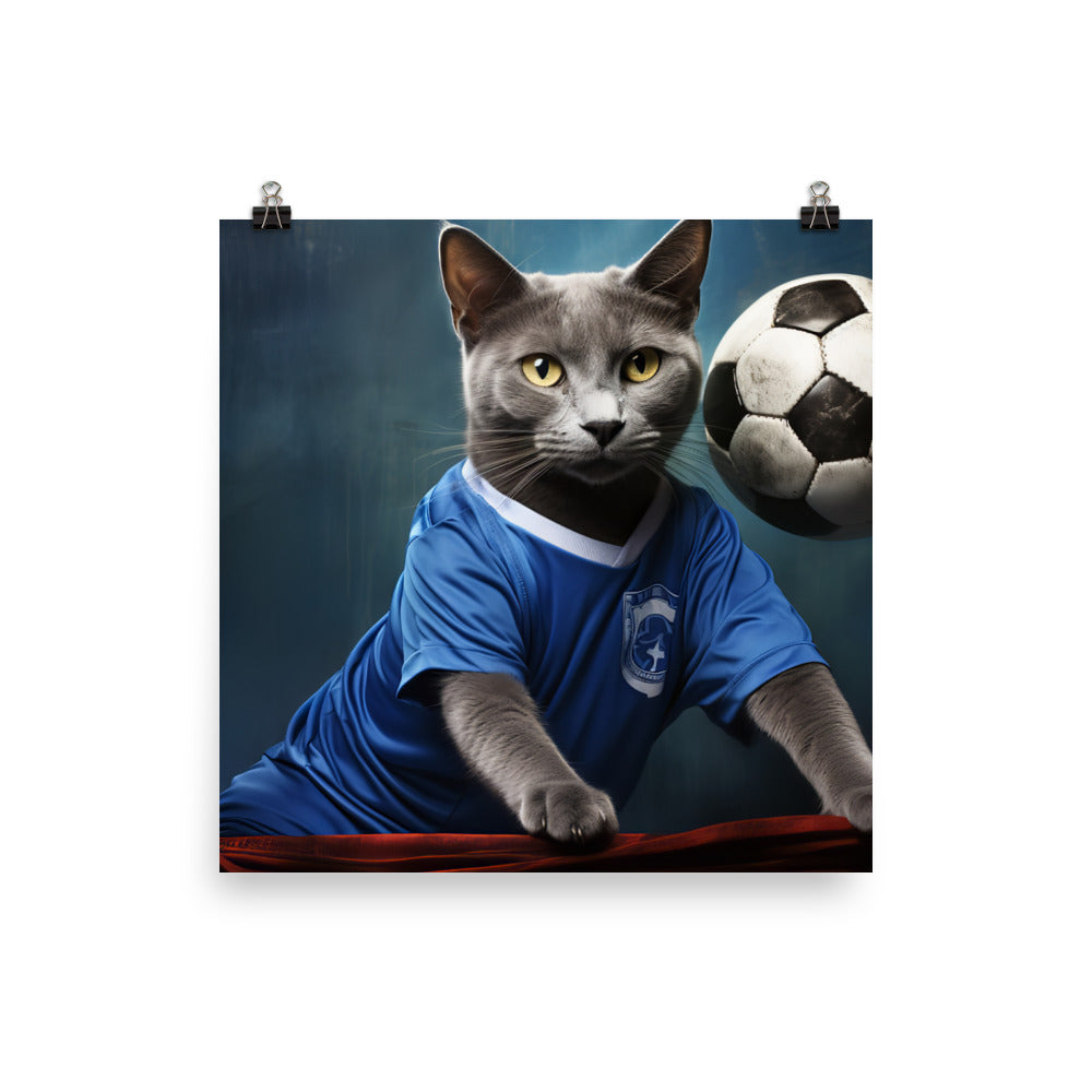 Russian Blue Football Player Photo paper poster - PosterfyAI.com