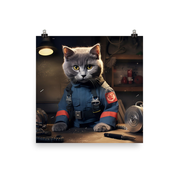 Russian Blue Firefighter Photo paper poster - PosterfyAI.com