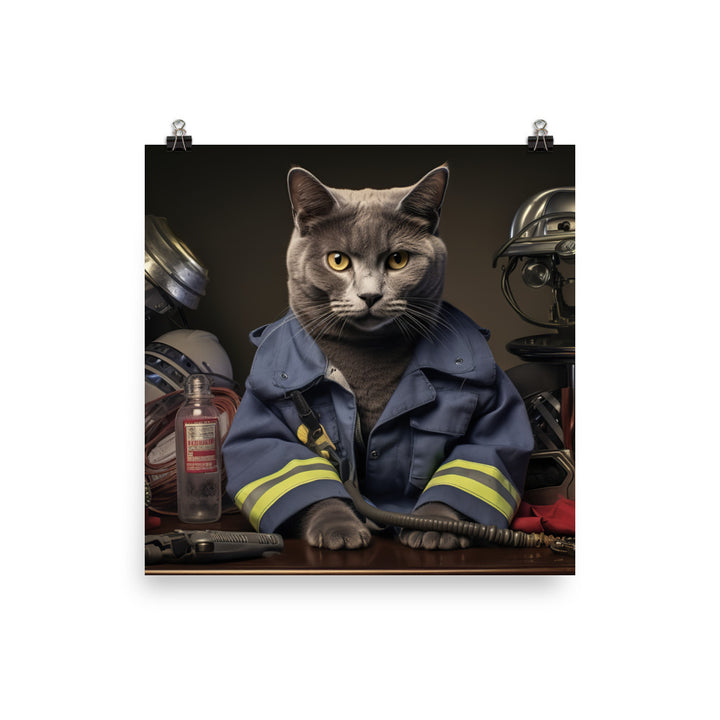 Russian Blue Firefighter Photo paper poster - PosterfyAI.com