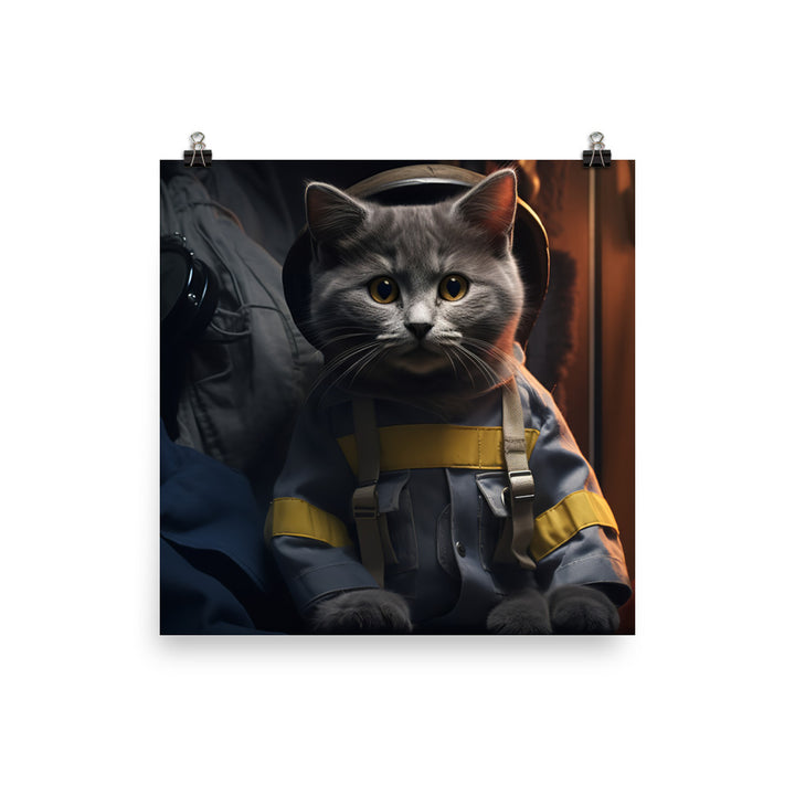 Russian Blue Firefighter Photo paper poster - PosterfyAI.com