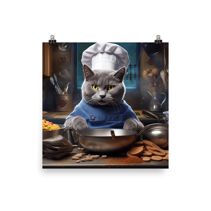 Russian Blue Chef Photo paper poster - PosterfyAI.com