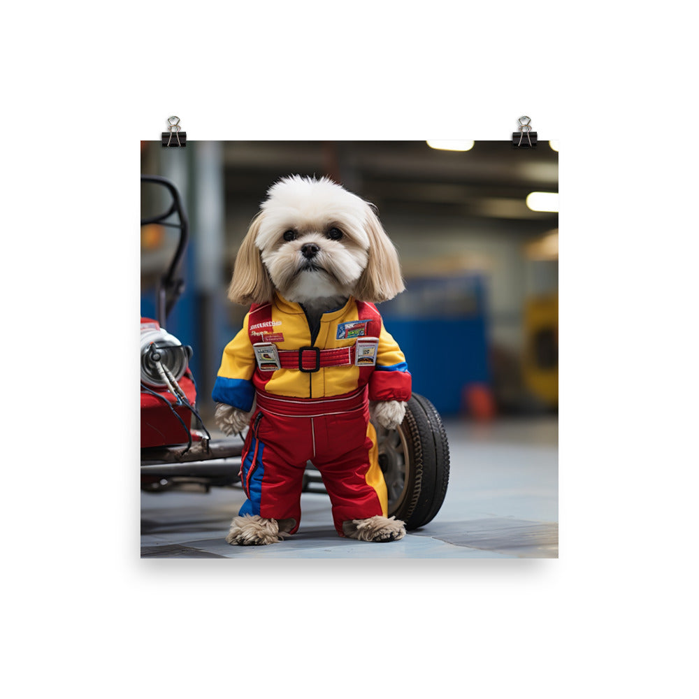 Lhasa Apso Motorsport Athlete Photo paper poster - PosterfyAI.com