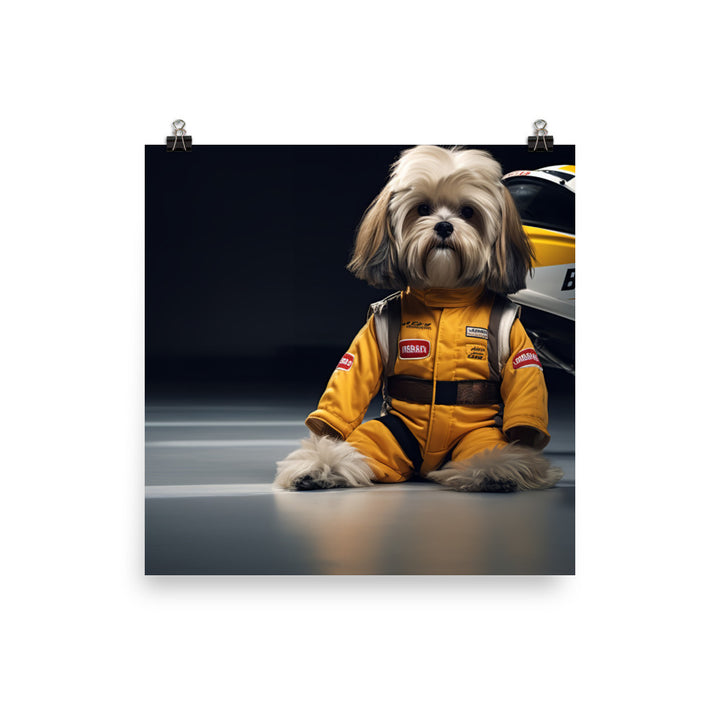 Lhasa Apso Motorsport Athlete Photo paper poster - PosterfyAI.com