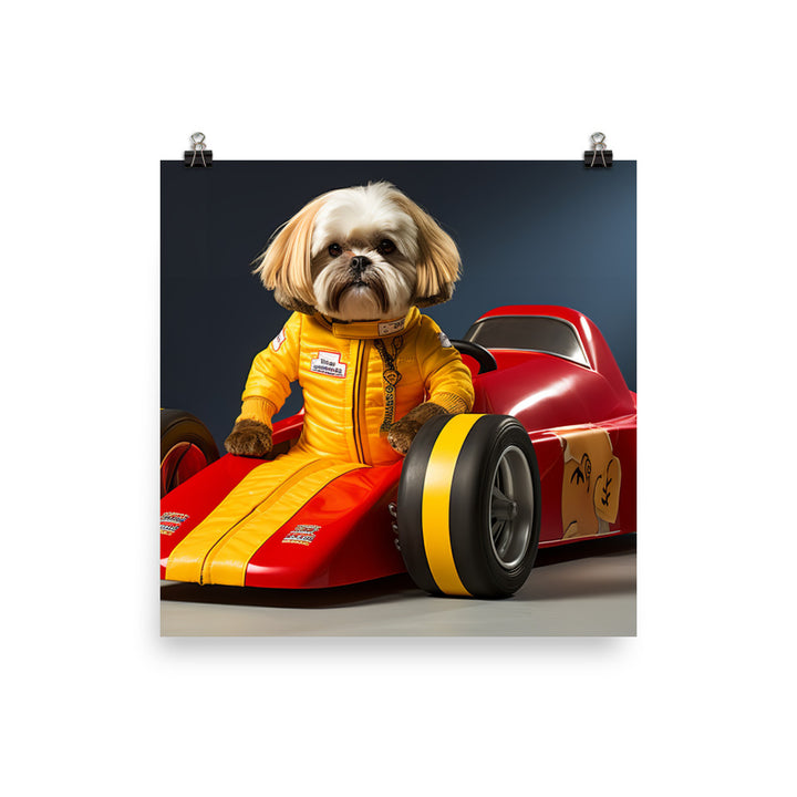 Lhasa Apso Motorsport Athlete Photo paper poster - PosterfyAI.com