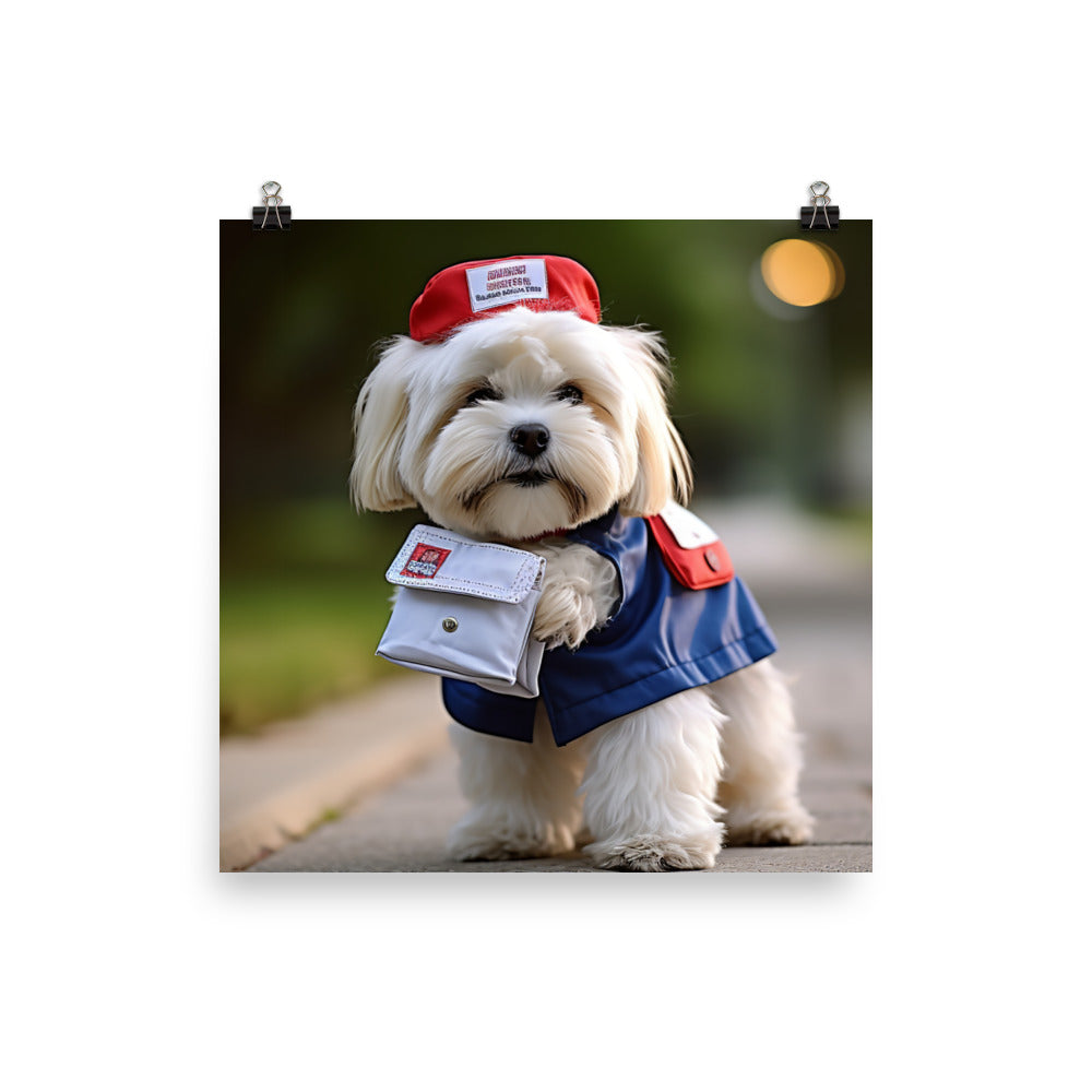 Lhasa Apso Mail Carrier Photo paper poster - PosterfyAI.com