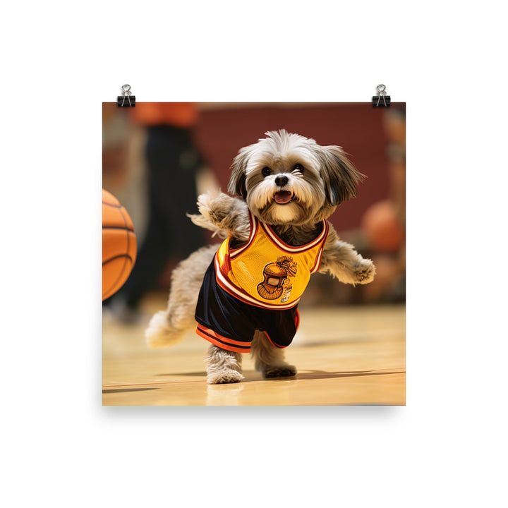 Lhasa Apso Basketball Player Photo paper poster - PosterfyAI.com