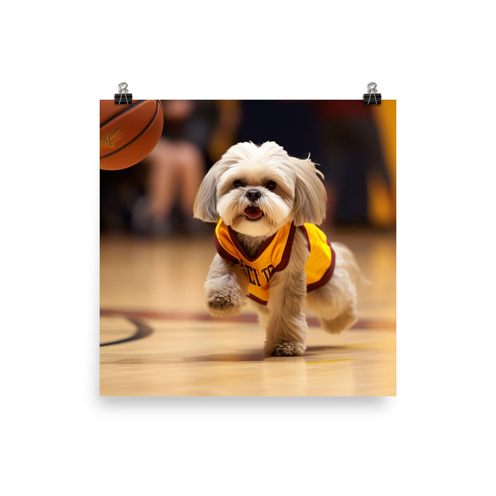 Lhasa Apso Basketball Player Photo paper poster - PosterfyAI.com