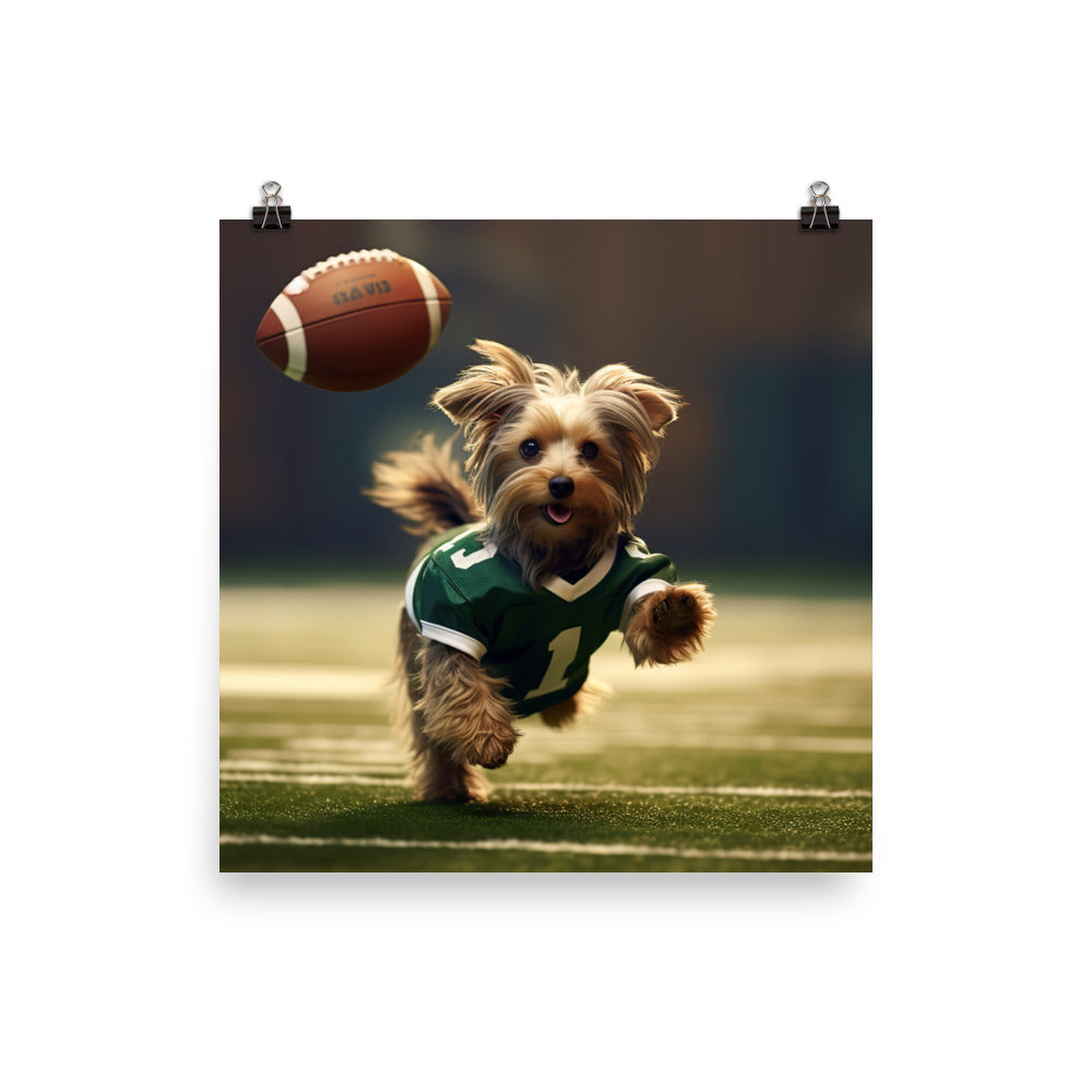 Yorkshire Terrier Football Player Photo paper poster - PosterfyAI.com