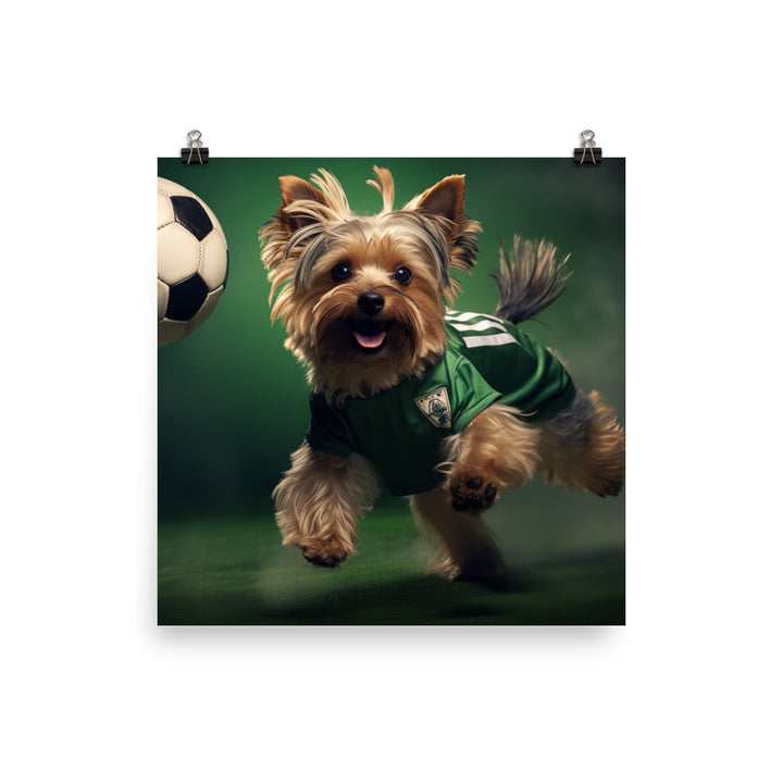 Yorkshire Terrier Football Player Photo paper poster - PosterfyAI.com