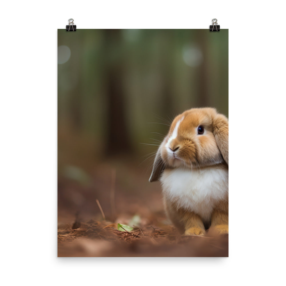Serene Mini Lop Bunny in a Forest Photo paper poster - PosterfyAI.com