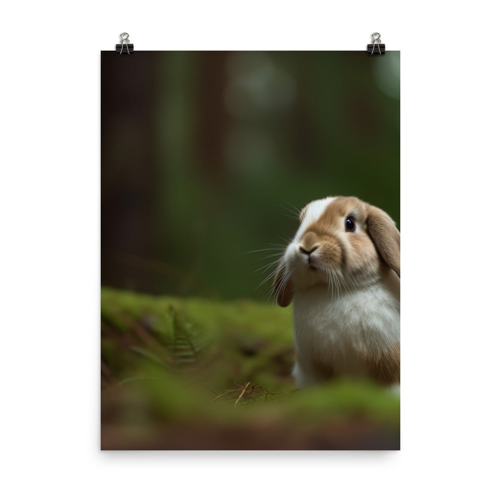 Serene Mini Lop Bunny in a Forest Photo paper poster - PosterfyAI.com